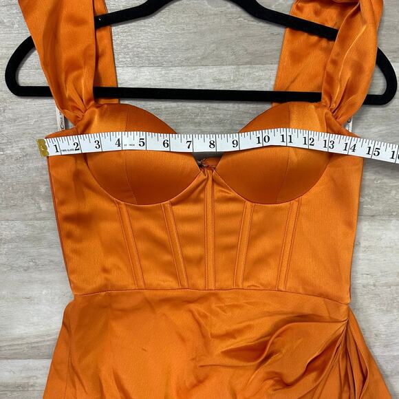 Miss Circle Zayda Orange High Slit Corset Satin Gown Women’s Size Small - Picture 8 of 10